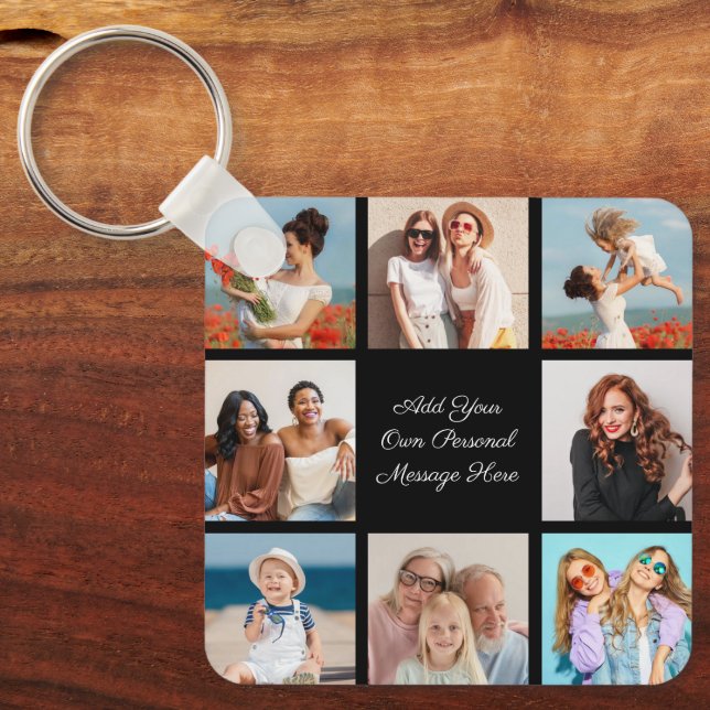 Create Your Own 8 Photo Collage Add Your Greeting Key Ring (Front)