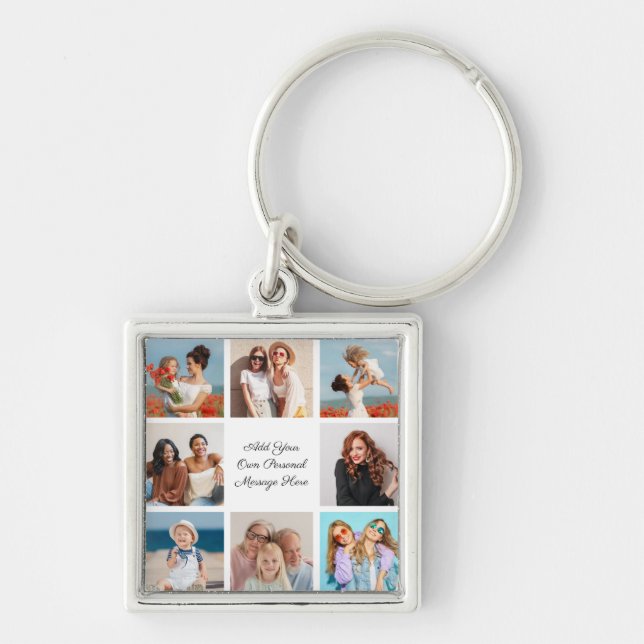 Create Your Own 8 Photo Collage Add Your Greeting Key Ring (Front)