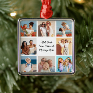 Create Your Own 8 Photo Collage Add Your Greeting Metal Tree Decoration