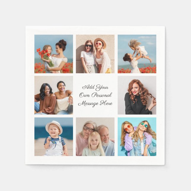 Create Your Own 8 Photo Collage Add Your Greeting Napkin (Front)