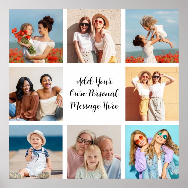 Create Your Own 8 Photo Collage Add Your Greeting Poster (Front)