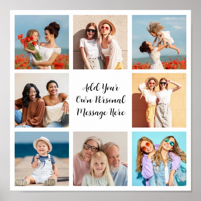 Create Your Own 8 Photo Collage Add Your Greeting Poster (Front)