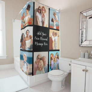 Create Your Own 8 Photo Collage Add Your Greeting Shower Curtain