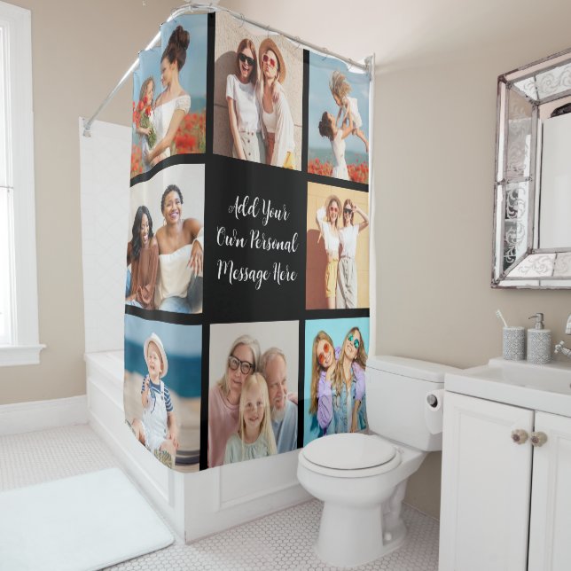 Create Your Own 8 Photo Collage Add Your Greeting Shower Curtain (In Situ)