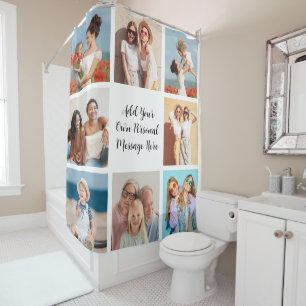 Create Your Own 8 Photo Collage Add Your Greeting Shower Curtain