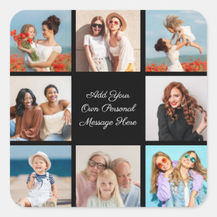 Create Your Own 8 Photo Collage Add Your Greeting Square Sticker