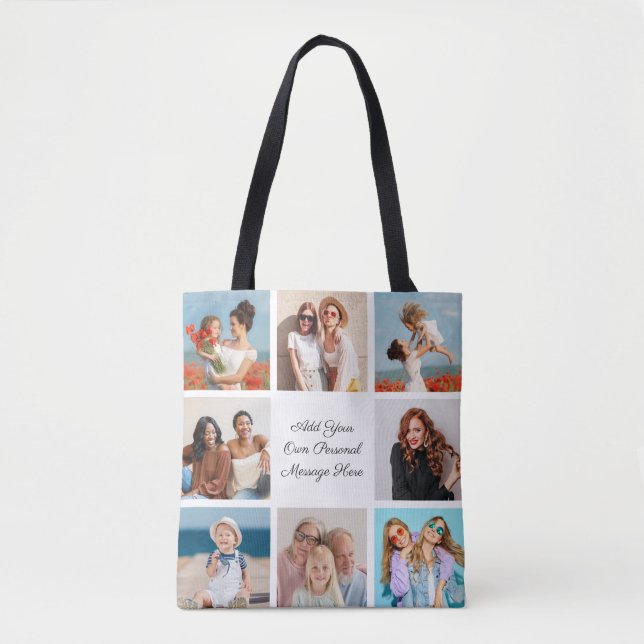 Create Your Own 8 Photo Collage Add Your Greeting Tote Bag (Front)