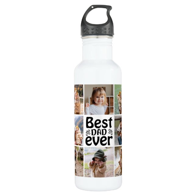 Create Your Own 8 Photo Collage Best Dad Ever 710 Ml Water Bottle (Front)