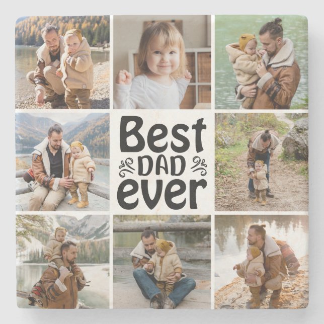 Create Your Own 8 Photo Collage Best Dad Ever  Stone Coaster (Front)