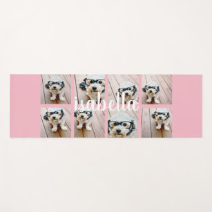 Create Your Own 8 Photo Collage Custom Name Pink Yoga Mat