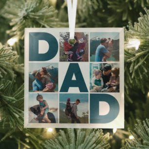 Create Your Own 8 Photo Collage Dad Glass Tree Decoration