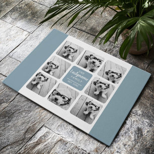 Create Your Own 8 Photo Collage Family Name Denim Doormat