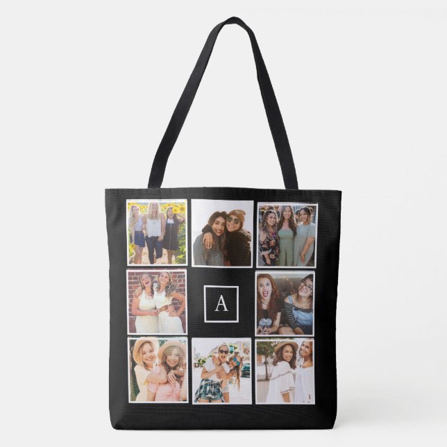Create your own 8 Photo Collage Monochrome Tote Bag (Front)