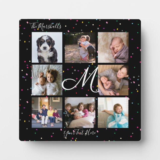 Create Your Own 8 Photo Collage Monogram Black Plaque (Front)