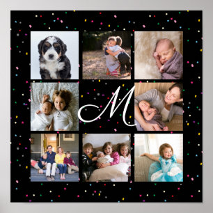 Create Your Own 8 Photo Collage Monogram Black Poster