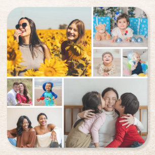 Create Your Own 8 Photo Collage Square Paper Coaster