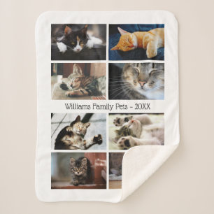 Create Your Own 8 Photo Collage with Name on White Sherpa Blanket