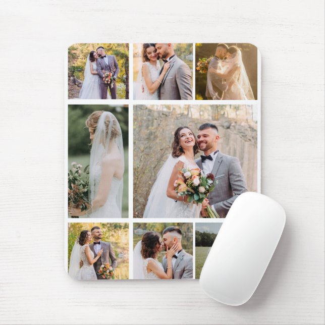 Create Your Own 8 Photo Wedding Collage Mouse Mat (With Mouse)