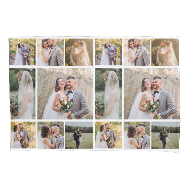 Create Your Own 8 Photo Wedding Collage Pillowcase (Front)