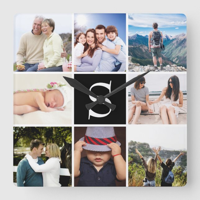 Create Your Own 8 Photos Personalised  Square Wall Clock (Front)