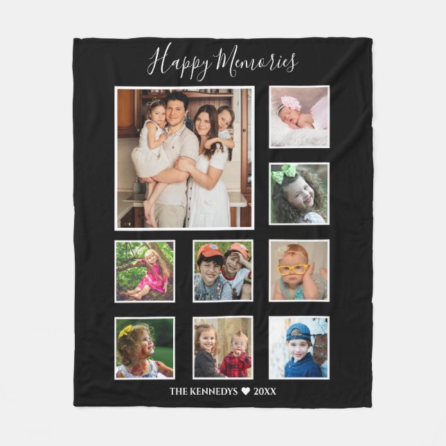 Create Your Own  9 Family Photo Collage Black   Fleece Blanket (Front)