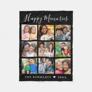Create Your Own 9 Family Photo Collage Black Fleece Blanket