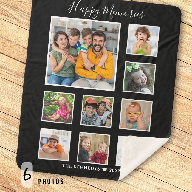 Create Your Own  9 Family Photo Collage Black   Sherpa Blanket (Creator Uploaded)