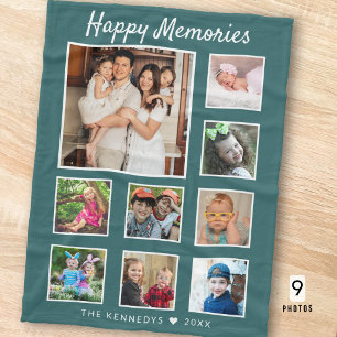 Create Your Own 9 Family Photo Collage Green Fleece Blanket