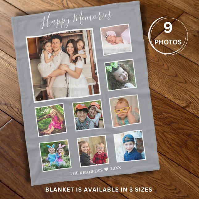 Create Your Own  9 Family Photo Collage Grey Fleece Blanket (Create Your Own 9 Family Photo Collage Gray Fleece Blanket
)