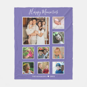 Create Your Own  9 Family Photo Collage Purple Fleece Blanket