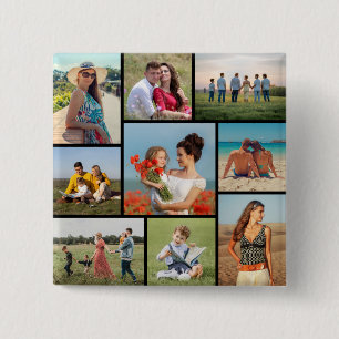 Create Your Own 9 Photo Collage 15 Cm Square Badge
