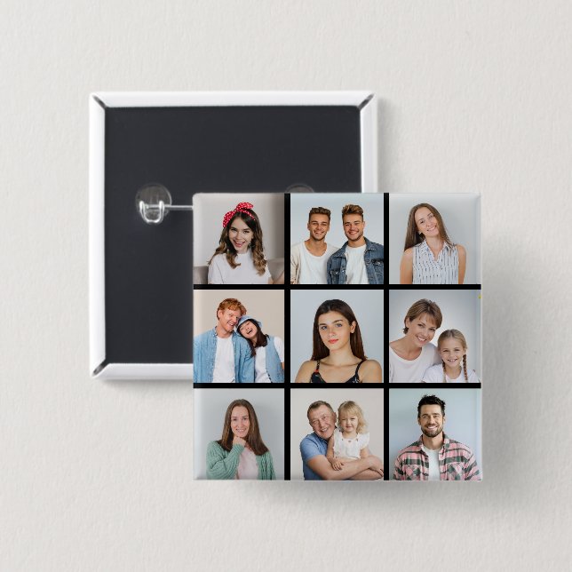 Create Your Own 9 Photo Collage 15 Cm Square Badge (Front & Back)