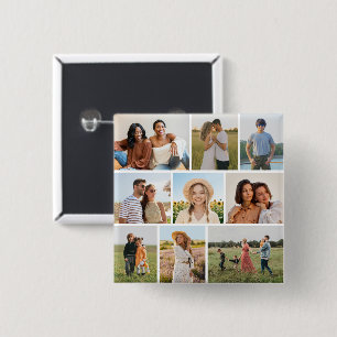 Create Your Own 9 Photo Collage 15 Cm Square Badge