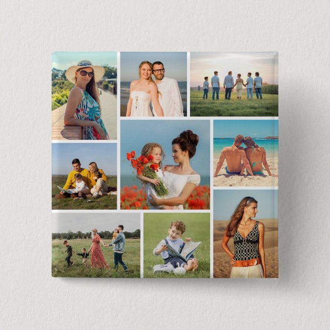 Create Your Own 9 Photo Collage 15 Cm Square Badge (Front)