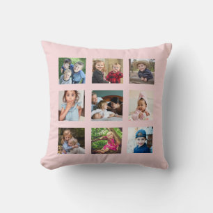 Create Your Own 9 Photo Collage Blush Pink Cushion