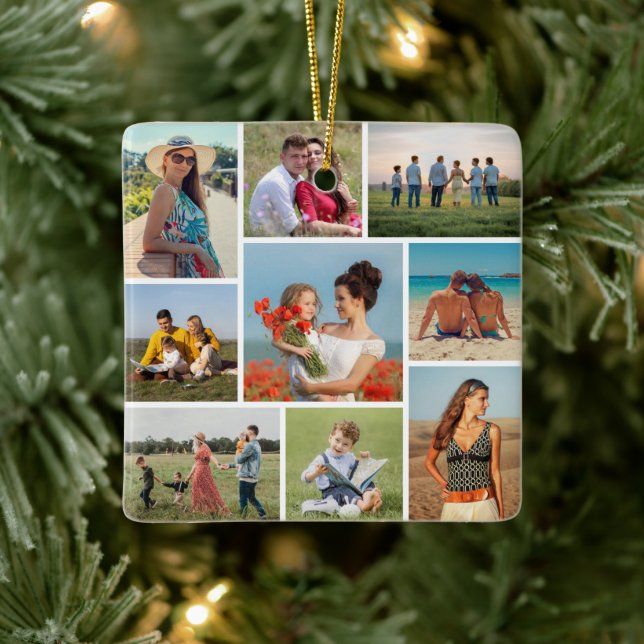 Create Your Own 9 Photo Collage Ceramic Ornament (Tree)