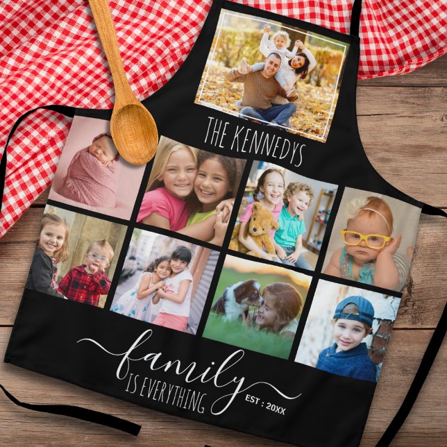 Create Your Own 9 Photo Collage Family Name Black Apron (Creator Uploaded)