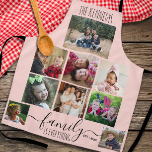 Create Your Own 9 Photo Collage Family Name Pink Apron