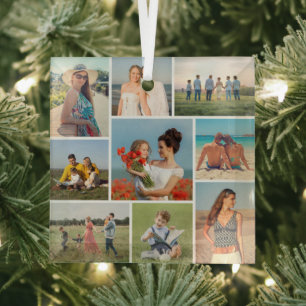 Create Your Own 9 Photo Collage Glass Tree Decoration
