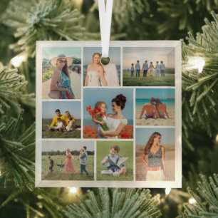 Create Your Own 9 Photo Collage Glass Tree Decoration