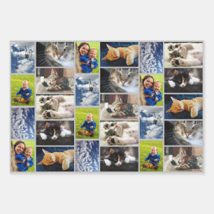 Create Your Own 9 Photo Collage Grey Border Wrapping Paper Sheet