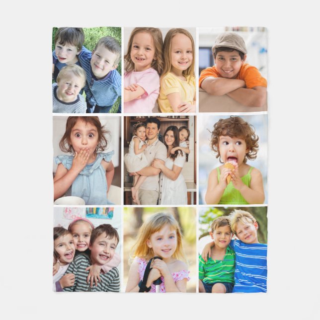 Create Your Own 9 Photo Collage Keepsake Fleece Blanket (Front)