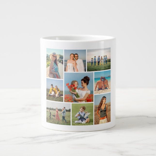 Create Your Own 9 Photo Collage Large Coffee Mug (Front)