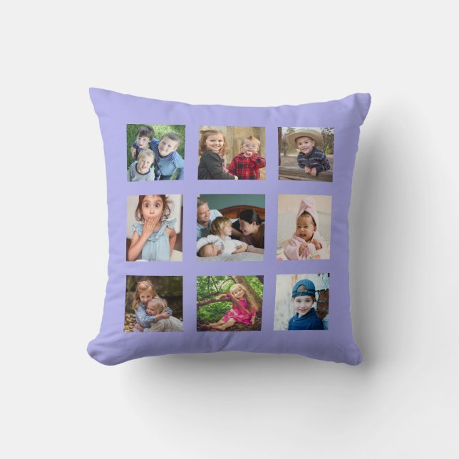 Create Your Own 9 Photo Collage Quote Periwinkle Cushion (Front)
