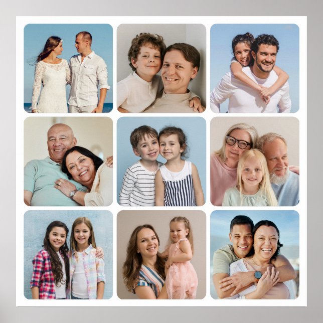 Create Your Own 9 Photo Collage Rounded Corners Poster (Front)