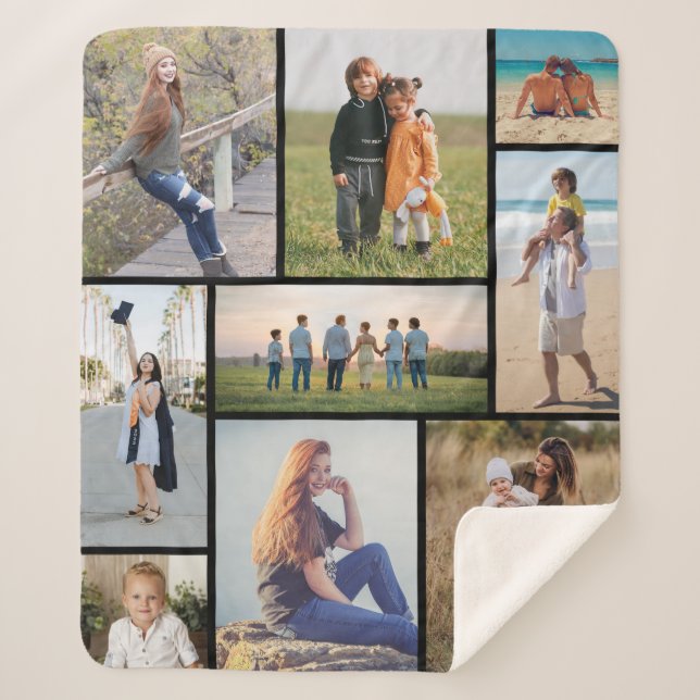 Create Your Own 9 Photo Collage Sherpa Blanket (Front)