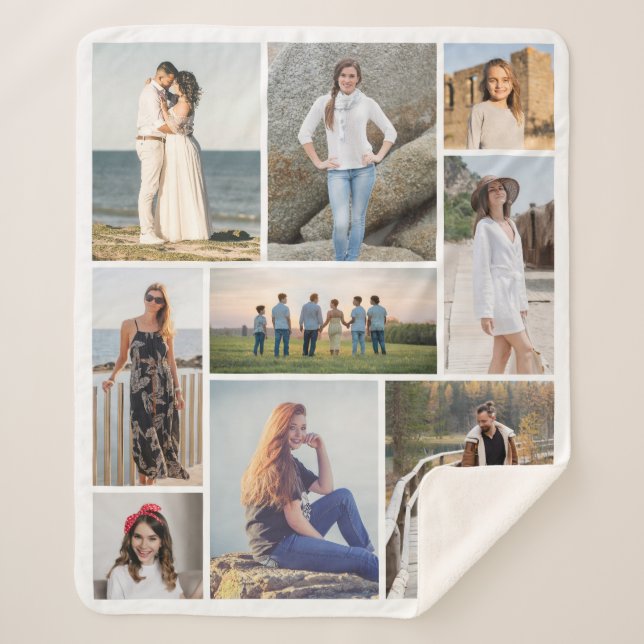 Create Your Own 9 Photo Collage Sherpa Blanket (Front)
