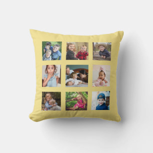 Create Your Own 9 Photo Collage Soft Yellow Cushion