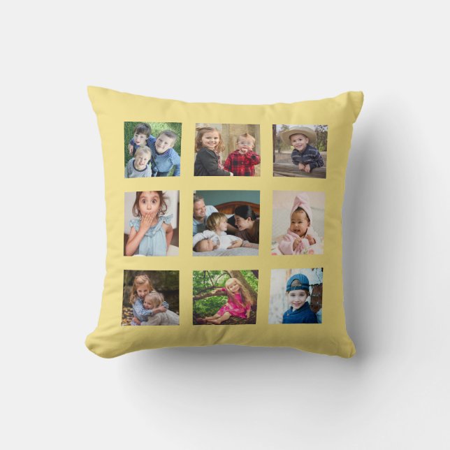 Create Your Own 9 Photo Collage Soft Yellow Cushion (Front)