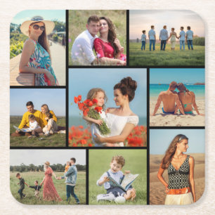 Create Your Own 9 Photo Collage Square Paper Coaster